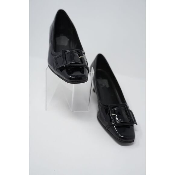 Vaneli Black Patent Leather Front Buckle 2" Kitten Heels Women's Size 7 - Picture 3 of 7